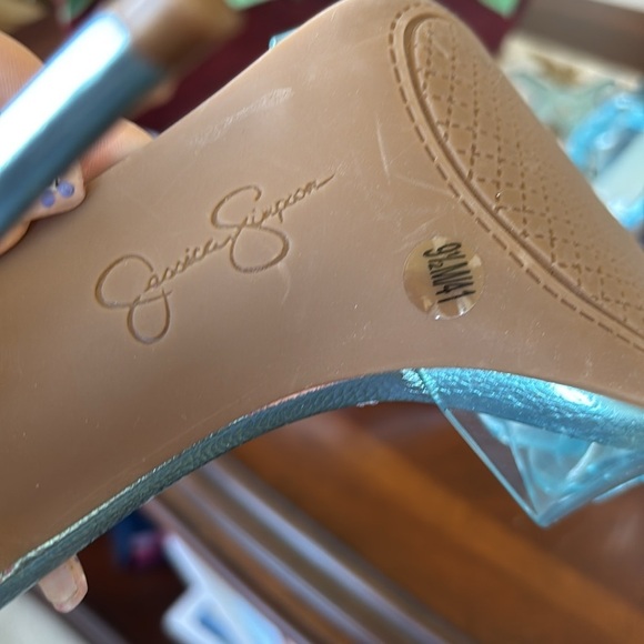 Brand New Jessica Simpson Wayri Stiletto Heels Sandals Lucite Chainlink Blue - Picture 13 of 15